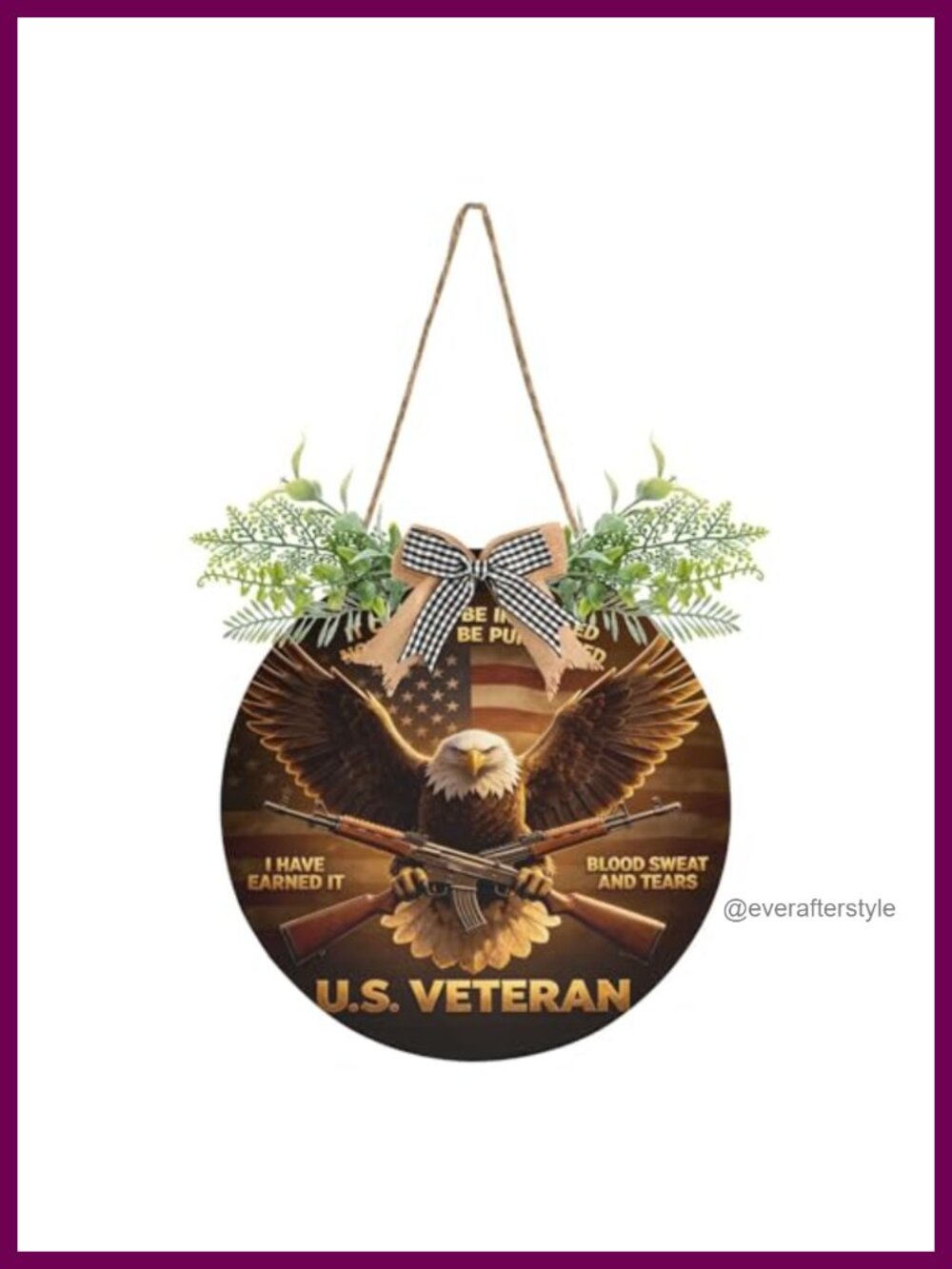 Patriotic U.S. Veteran Door Wreath PVC Board Round Hanging Wall Decor